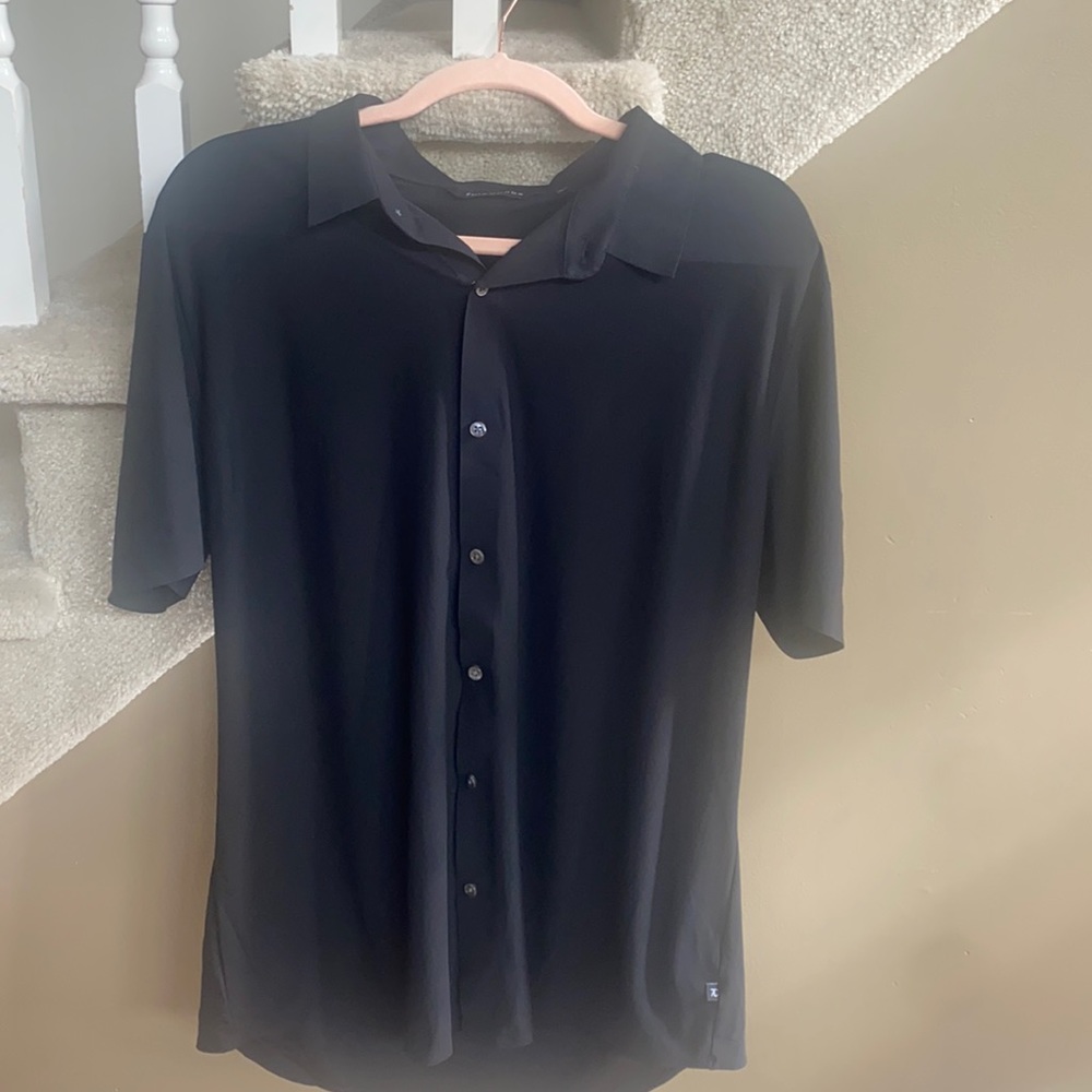 7 Diamonds 4 way Stretch button up Short Sleeve Men’s LG Black Like New